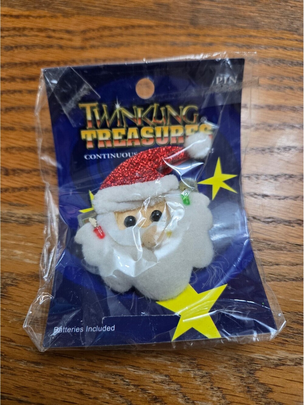 Vintage Twinkling Treasures Santa Claus Light Up Holiday Pin Brooch New In Pack